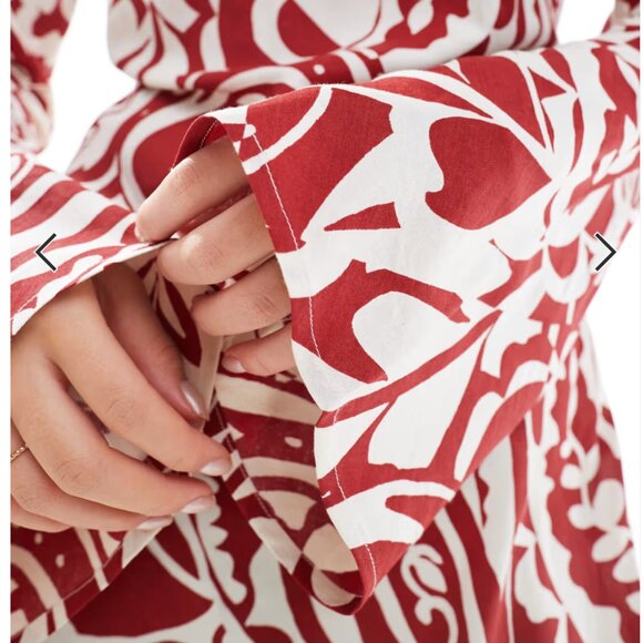 ASOS DESIGN viscose slash neck mini dress with v-back detail in red print - Picture 4 of 11